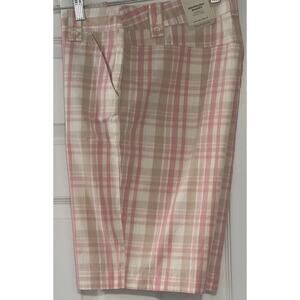 Women's Short Vanheusen Women’s Plaid Bermuda Shorts Pink Tan Cream Size 12 New